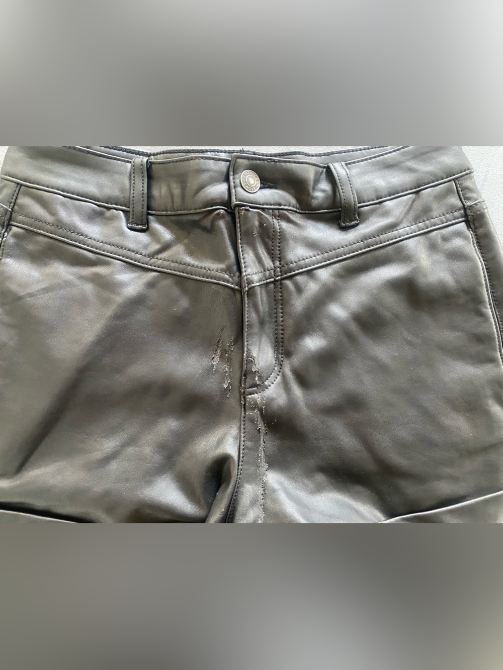 American Eagle Black Faux Vegan Leather Pants with Front Stitch Detailing
